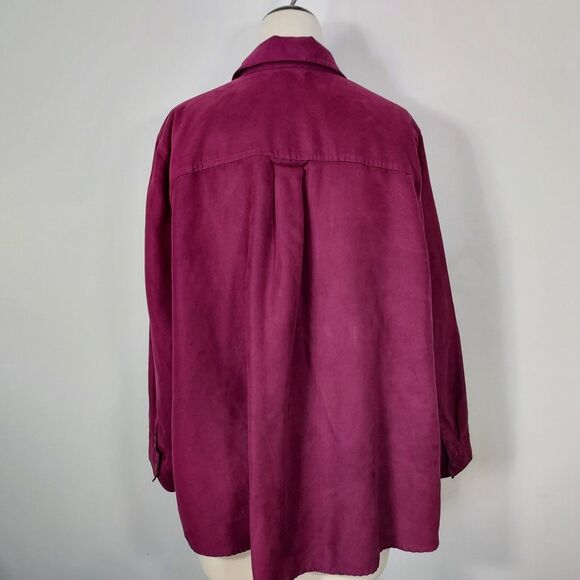 Catherines Womens 2X Faux Suede Long Sleeve Shirt Shacket Blouse Top Burgundy - Picture 6 of 11